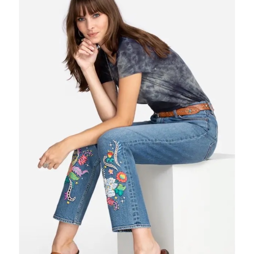 Johnny Was Luisa High Rise Straight Embroidered Jeans